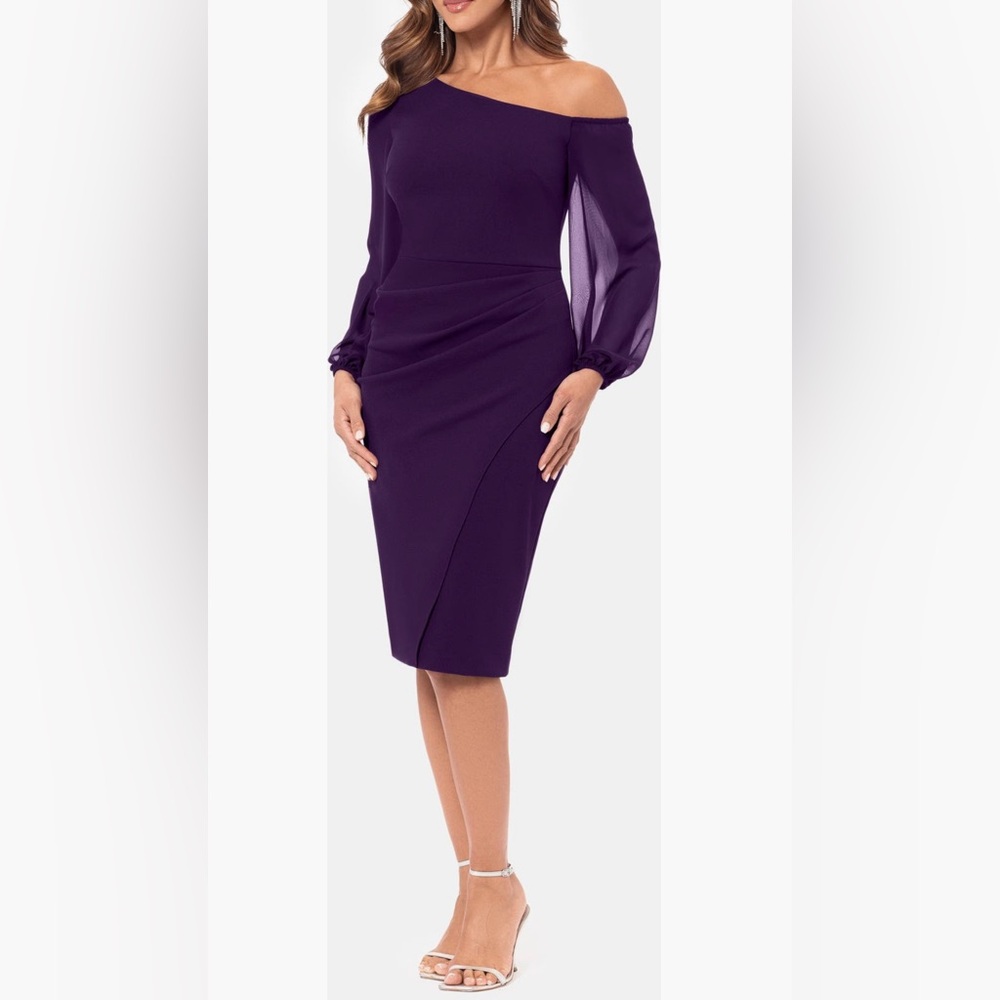 Betsy & Adam Off Shoulder Sheath Cocktail Dress A26827